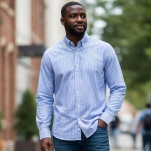 Mobaco Classic Blue Striped Men's Button-Down Shirt